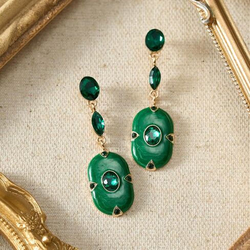 SWEETV Vintage 18K Gold Plated Statement Earrings for Women Trendy, Antique Enamel Chunky Drop Dangle Earrings, Big Crystal Earrings for Fashion Prom Jewelry Gifts in Saudi Arabia