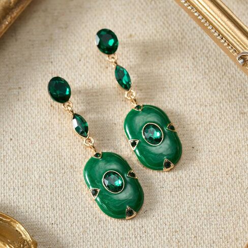 SWEETV Vintage 18K Gold Plated Statement Earrings for Women Trendy, Antique Enamel Chunky Drop Dangle Earrings, Big Crystal Earrings for Fashion Prom Jewelry Gifts in Saudi Arabia