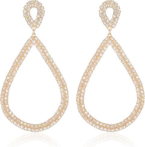 ATIMIGO Rhinestone Statement Dangle Earrings CZ Teardrop Drop Earrings Geometric Party Prom Earrings Silver/Gold for Women Girls in Saudi Arabia