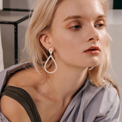 ATIMIGO Rhinestone Statement Dangle Earrings CZ Teardrop Drop Earrings Geometric Party Prom Earrings Silver/Gold for Women Girls in Saudi Arabia
