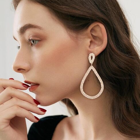ATIMIGO Rhinestone Statement Dangle Earrings CZ Teardrop Drop Earrings Geometric Party Prom Earrings Silver/Gold for Women Girls in Saudi Arabia