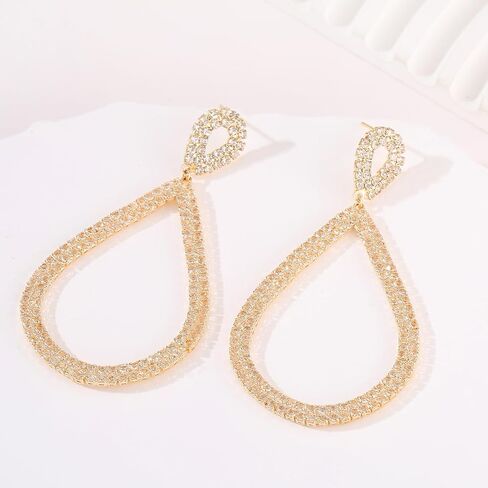 ATIMIGO Rhinestone Statement Dangle Earrings CZ Teardrop Drop Earrings Geometric Party Prom Earrings Silver/Gold for Women Girls in Saudi Arabia