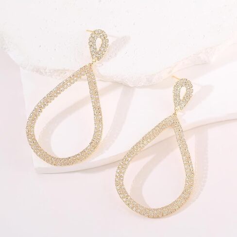 ATIMIGO Rhinestone Statement Dangle Earrings CZ Teardrop Drop Earrings Geometric Party Prom Earrings Silver/Gold for Women Girls in Saudi Arabia