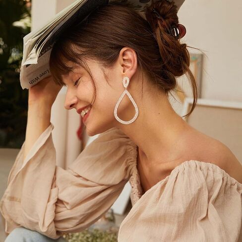 ATIMIGO Rhinestone Statement Dangle Earrings CZ Teardrop Drop Earrings Geometric Party Prom Earrings Silver/Gold for Women Girls in Saudi Arabia