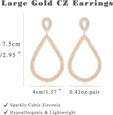 ATIMIGO Rhinestone Statement Dangle Earrings CZ Teardrop Drop Earrings Geometric Party Prom Earrings Silver/Gold for Women Girls in Saudi Arabia