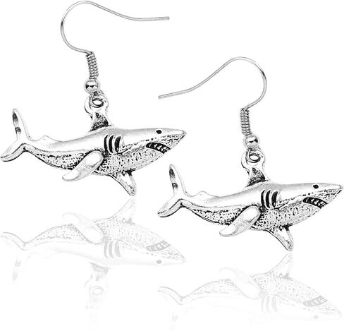 RechicGu Vintage Silver Shark Hinged Moveable Tooth Jaws Skull Hell Demon Mouth Dangle Earrings Fancy Dress in Saudi Arabia