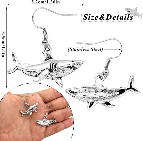 RechicGu Vintage Silver Shark Hinged Moveable Tooth Jaws Skull Hell Demon Mouth Dangle Earrings Fancy Dress in Saudi Arabia