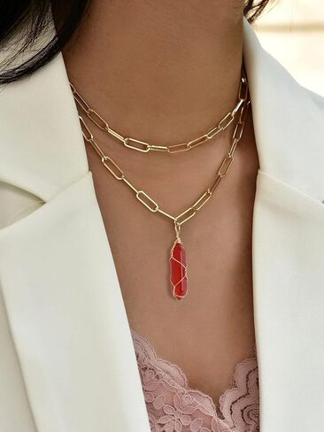 Frodete Red Carnelian Necklace for Women Healing Carnelian Crystal Jewelry Gifts Red Dresses for Women Christmas Stocking Stuffers in Saudi Arabia