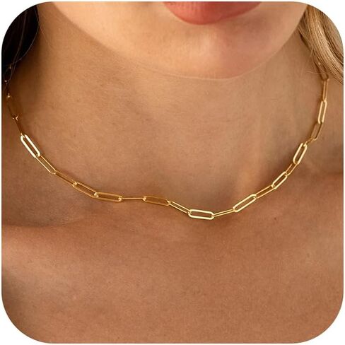 Gold Chain Necklace for Women - 18K Gold Plated Gold Chain Necklace Layered Herringbone Rope Snake Paperclip Chain Necklaces Dainty Gold Chain Necklace for Women Gold Jewelry Gifts in Kuwait