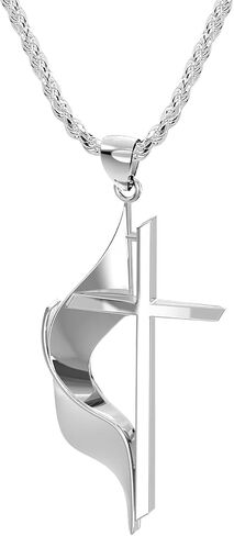 US Jewels Ladies 925 Sterling Silver 19mm Polished Finish Methodist Cross Pendant Necklace, 18in to 24in in Saudi Arabia