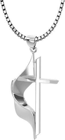 US Jewels Ladies 925 Sterling Silver 19mm Polished Finish Methodist Cross Pendant Necklace, 18in to 24in in Saudi Arabia