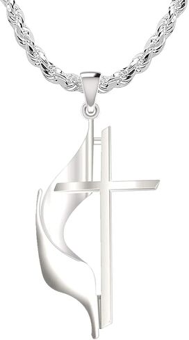 US Jewels Ladies 925 Sterling Silver 19mm Polished Finish Methodist Cross Pendant Necklace, 18in to 24in in Saudi Arabia