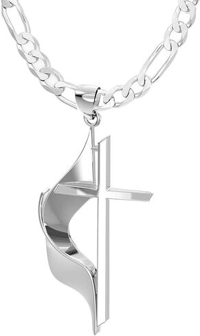 US Jewels Ladies 925 Sterling Silver 19mm Polished Finish Methodist Cross Pendant Necklace, 18in to 24in in Saudi Arabia