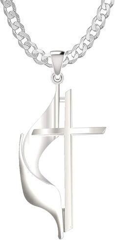 US Jewels Ladies 925 Sterling Silver 19mm Polished Finish Methodist Cross Pendant Necklace, 18in to 24in in Saudi Arabia