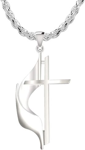 US Jewels Ladies 925 Sterling Silver 19mm Polished Finish Methodist Cross Pendant Necklace, 18in to 24in in Saudi Arabia