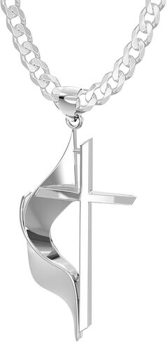 US Jewels Ladies 925 Sterling Silver 19mm Polished Finish Methodist Cross Pendant Necklace, 18in to 24in in Saudi Arabia