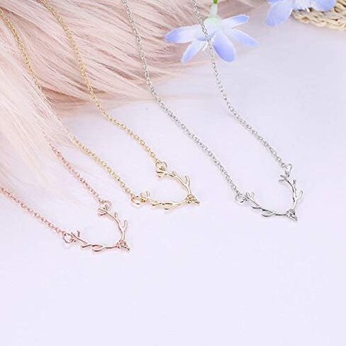 Rose Gold Alloy Adjustable Necklace Gold Antler Silver Deer Collarbone Necklace Simple Fashion Elk Head for Women in Kuwait