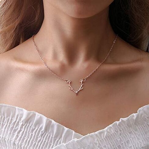Rose Gold Alloy Adjustable Necklace Gold Antler Silver Deer Collarbone Necklace Simple Fashion Elk Head for Women in Kuwait