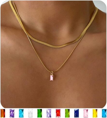 قلادة سلسلة متعرجة ذهبية للنساء، قلادة جوهرة الميلاد الرائعة على قلادة لايريرد بسلسلة ثعبان أنيقة in Kuwait