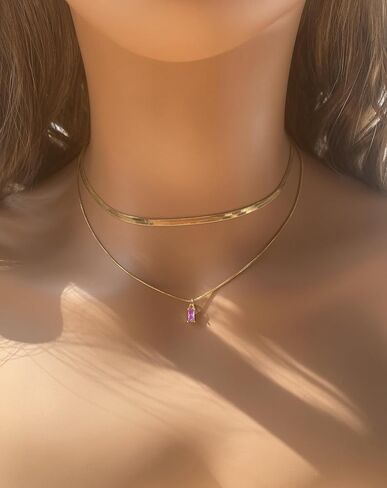 قلادة سلسلة متعرجة ذهبية للنساء، قلادة جوهرة الميلاد الرائعة على قلادة لايريرد بسلسلة ثعبان أنيقة in Kuwait