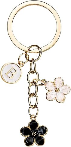 Cute Flower Initial Letter Keychain Bag Charms Keyring Aesthetic Accessories Purse Hangbags Backpacks for Women in Saudi Arabia