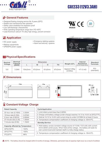 Casil 12v 8ah Battery CA1280 F2 Sealed Lead Acid (SLA) Battery in Kuwait