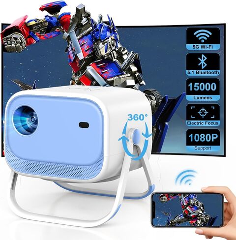 [360°Adjustable Stand] Mini Projector with WiFi and Bluetooth, MEER 1080P Portable 15000L Movie Projector, Auto Keystone & Electric Focus Outdoor Home Theater Video proyector for Phone/TV Stick/Laptop in Saudi Arabia