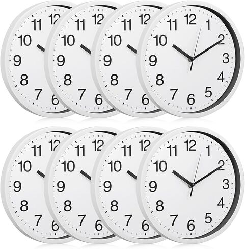 Inbagi 8 Pcs Wall Clock Large Silent Battery Operated Wall Clocks Modern Non Ticking Wall Clocks Bulk Decorative for Kitchen Office Living Room Home Bathroom Bedroom Classroom(White,14 Inch) in Kuwait