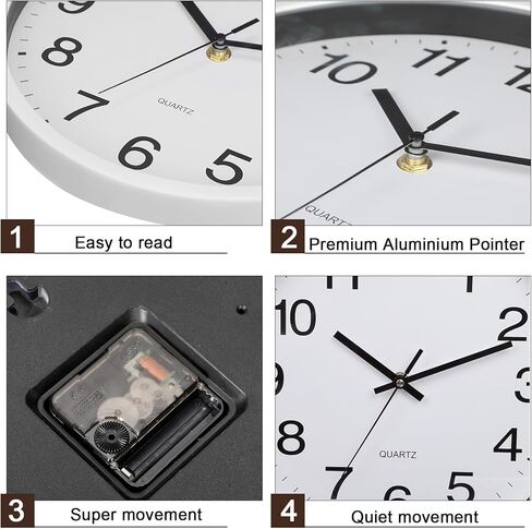 Inbagi 8 Pcs Wall Clock Large Silent Battery Operated Wall Clocks Modern Non Ticking Wall Clocks Bulk Decorative for Kitchen Office Living Room Home Bathroom Bedroom Classroom(White,14 Inch) in Kuwait