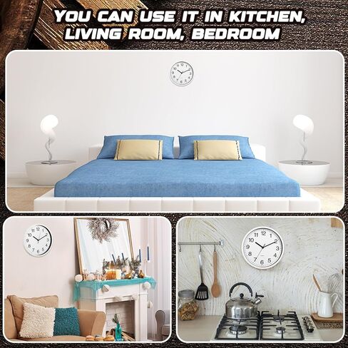 Inbagi 8 Pcs Wall Clock Large Silent Battery Operated Wall Clocks Modern Non Ticking Wall Clocks Bulk Decorative for Kitchen Office Living Room Home Bathroom Bedroom Classroom(White,14 Inch) in Kuwait