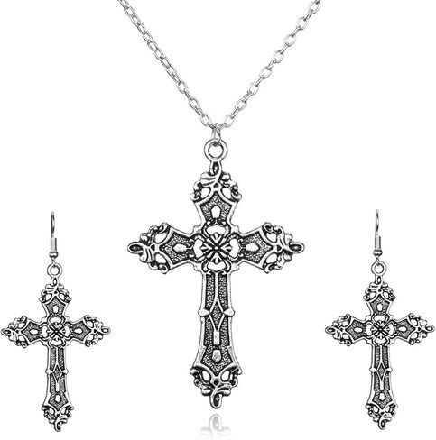 FUTIMELY Gothic Cross Earrings Necklace Jewelry Set Retro Punk Cross Earrings Necklace Dark Gothic Cross Jewelry for Women in Saudi Arabia