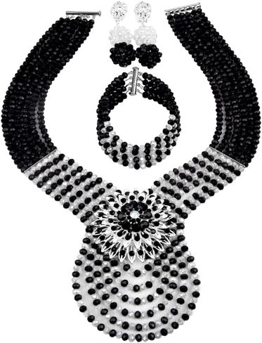 Women's Fashion Beaded Crystal Nigerian Bridal Wedding Party Necklace African Beads Jewelry Set in Kuwait