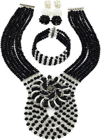 Women's Fashion Beaded Crystal Nigerian Bridal Wedding Party Necklace African Beads Jewelry Set in Kuwait