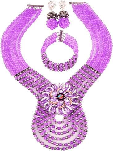 Women's Fashion Beaded Crystal Nigerian Bridal Wedding Party Necklace African Beads Jewelry Set in Kuwait