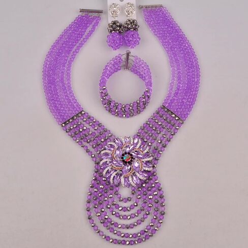 Women's Fashion Beaded Crystal Nigerian Bridal Wedding Party Necklace African Beads Jewelry Set in Kuwait