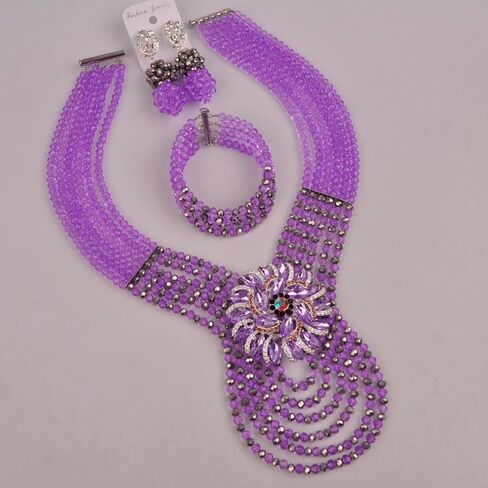 Women's Fashion Beaded Crystal Nigerian Bridal Wedding Party Necklace African Beads Jewelry Set in Kuwait