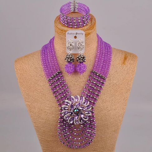 Women's Fashion Beaded Crystal Nigerian Bridal Wedding Party Necklace African Beads Jewelry Set in Kuwait