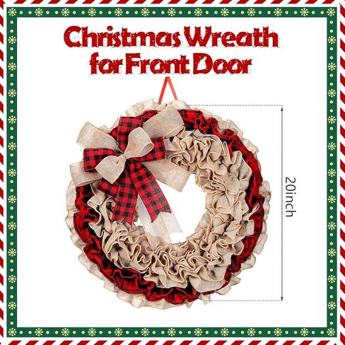 hoteam 20 بوصة عيد الميلاد الخيش إكليل عيد الميلاد الجاموس منقوشة اكليلا من الزهور مع الأقواس مزرعة ريفي الخيش إكليل الديكور للباب الأمامي خزانة غرفة المعيشة نافذة الجدار in Kuwait