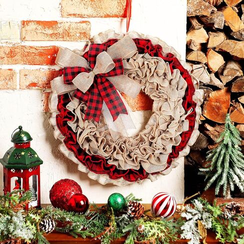 hoteam 20 بوصة عيد الميلاد الخيش إكليل عيد الميلاد الجاموس منقوشة اكليلا من الزهور مع الأقواس مزرعة ريفي الخيش إكليل الديكور للباب الأمامي خزانة غرفة المعيشة نافذة الجدار in Kuwait