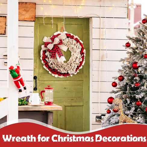 hoteam 20 بوصة عيد الميلاد الخيش إكليل عيد الميلاد الجاموس منقوشة اكليلا من الزهور مع الأقواس مزرعة ريفي الخيش إكليل الديكور للباب الأمامي خزانة غرفة المعيشة نافذة الجدار in Kuwait