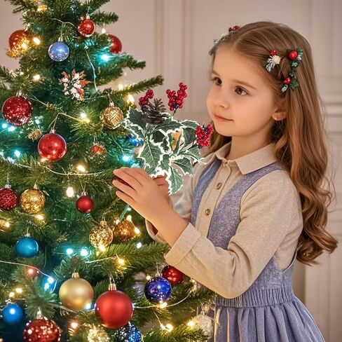 8 عبوات من زهور عيد الميلاد الاصطناعية مع التوت الهولي ومخاريط الصنوبر والأوراق الخضراء وسيقان الزهور الصناعية لديكور العطلات in Kuwait