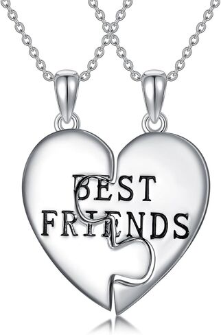 BFF Necklace for 2 Sterling Silver Best Friend Necklaces Cute Design S925 Matching Heart Pendant Friendship Necklace Jewelry Gifts for 2 in Kuwait