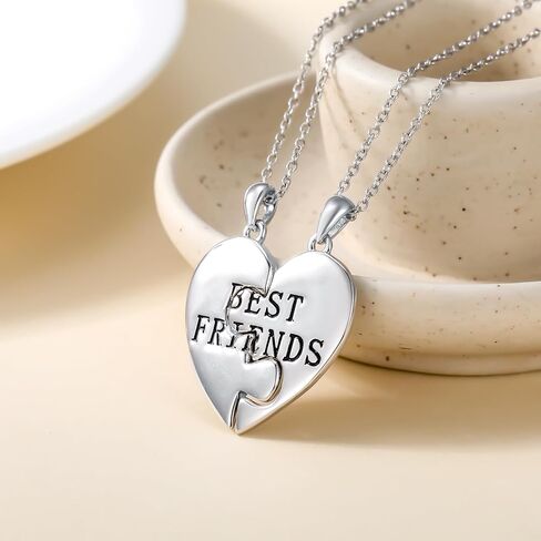 BFF Necklace for 2 Sterling Silver Best Friend Necklaces Cute Design S925 Matching Heart Pendant Friendship Necklace Jewelry Gifts for 2 in Kuwait