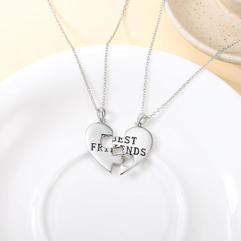 BFF Necklace for 2 Sterling Silver Best Friend Necklaces Cute Design S925 Matching Heart Pendant Friendship Necklace Jewelry Gifts for 2 in Kuwait