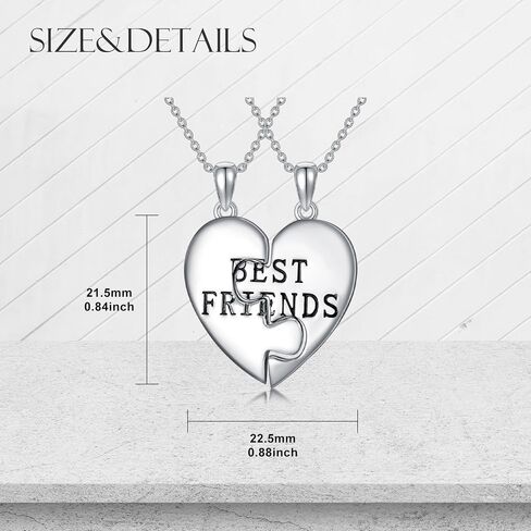 BFF Necklace for 2 Sterling Silver Best Friend Necklaces Cute Design S925 Matching Heart Pendant Friendship Necklace Jewelry Gifts for 2 in Kuwait