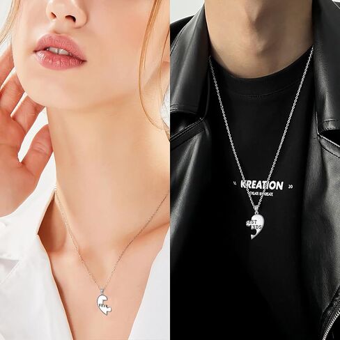 BFF Necklace for 2 Sterling Silver Best Friend Necklaces Cute Design S925 Matching Heart Pendant Friendship Necklace Jewelry Gifts for 2 in Kuwait