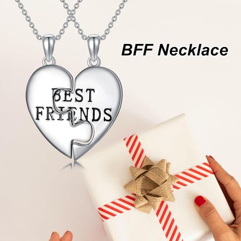 BFF Necklace for 2 Sterling Silver Best Friend Necklaces Cute Design S925 Matching Heart Pendant Friendship Necklace Jewelry Gifts for 2 in Kuwait
