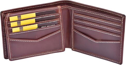 Mens Wallet,Top Grain Leather Wallet for Men,Genuine Leather Wallet, Bifold,Slim Wallet with 12 Card Slots, 1 ID Window, 2 Money Area, 2 Hidden Pocket.(Leather, Black) in Saudi Arabia