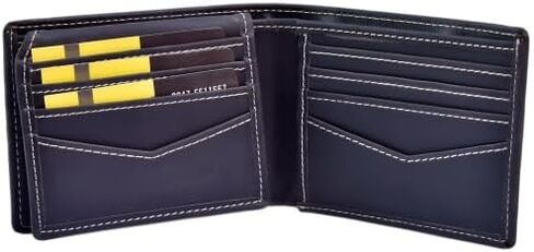 Mens Wallet,Top Grain Leather Wallet for Men,Genuine Leather Wallet, Bifold,Slim Wallet with 12 Card Slots, 1 ID Window, 2 Money Area, 2 Hidden Pocket.(Leather, Black) in Saudi Arabia