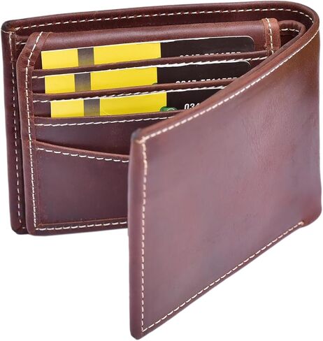 Mens Wallet,Top Grain Leather Wallet for Men,Genuine Leather Wallet, Bifold,Slim Wallet with 12 Card Slots, 1 ID Window, 2 Money Area, 2 Hidden Pocket.(Leather, Black) in Saudi Arabia
